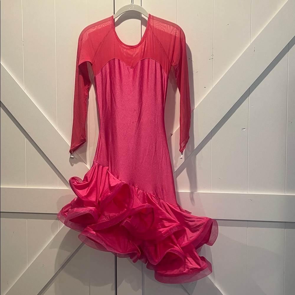 Vibrant Pink Ruffled Latin Dance Dress